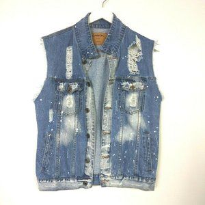 Carbon Distressed Denim Vest Size XL